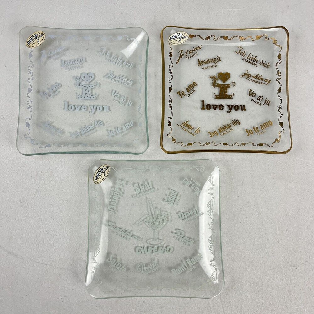 Svend Jensen of‎ Denmark Danish Glass 3 Small Square Trinket Dishes Vintage